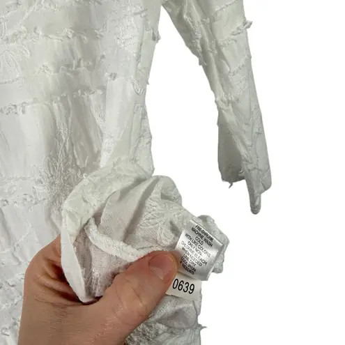 Lulu B White Floral Embroidered Aysmetrical Top Cottagecore Womens Medium