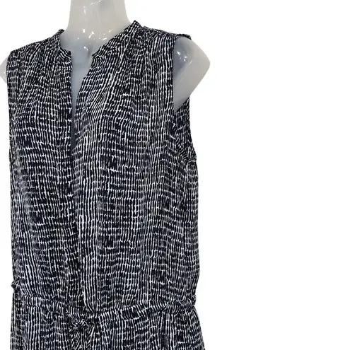 Hilary Radley Sleeveless Split Neck Sheer Tunic Dress Button Front Black Sz 10