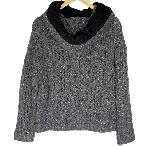 margaret o'leary MARGARET O’LEARY Women’s Gray Cableknit Hooded Sweater size medium