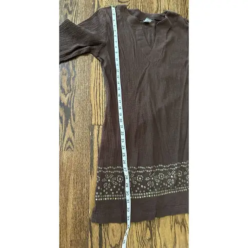 Baja Blue Swim Coverup 100% Cotton Gauzy Brown Sequin Detail Size Large Beach