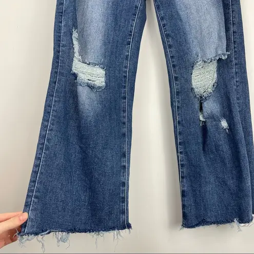 Insane Gene Wide Leg Distressed Flare Raw Hem High Rise Jeans Sz 13/30 Blue
