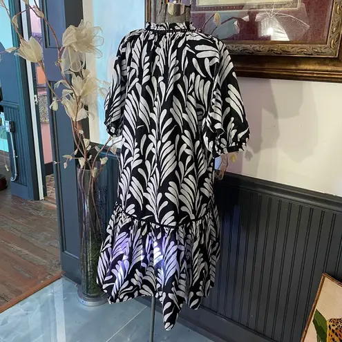 Caslon Puff Sleeve Botanical Printed Cotton Shift Drop Waist Dress - Sz M 💚🎀