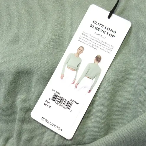 NWT Alo Elite Long Sleeve Top in Sage Pullover Crop Fleece Sweatshirt M Green Size M