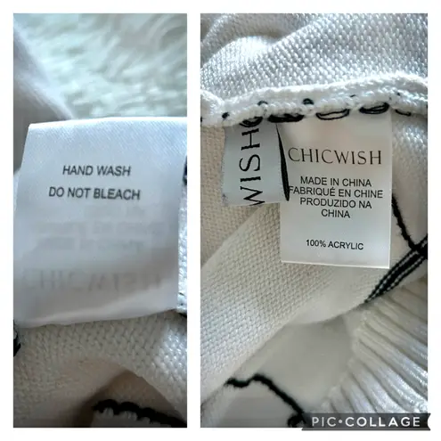 CHIC WISH Warm Welcome Grid Pullover Turtleneck Sweater Dress Small Off White