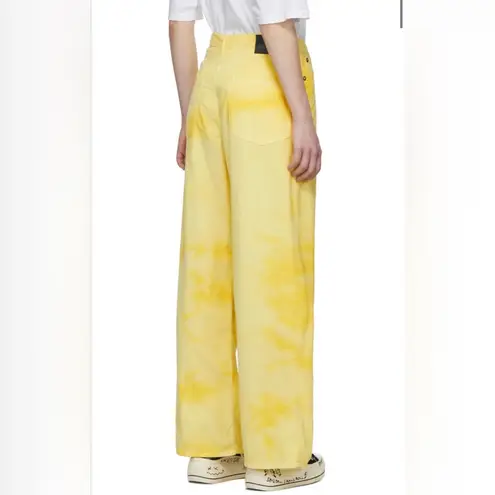 R13 | Damon Pleated Wide Leg Corduroy Trousers in Pale Yellow Tie-Dye | 25