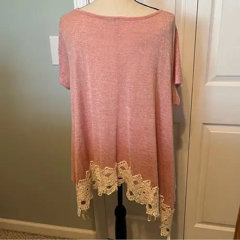 JODIFL Womens Size Small Oversized Pink Lace Trim Short Sleeve Flowy Top Blouse