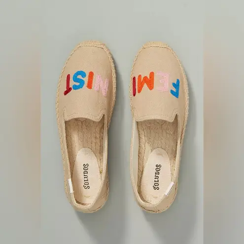 Soludos Anthropologie Espadrilles Flats with Embroidered Feminist Detail
