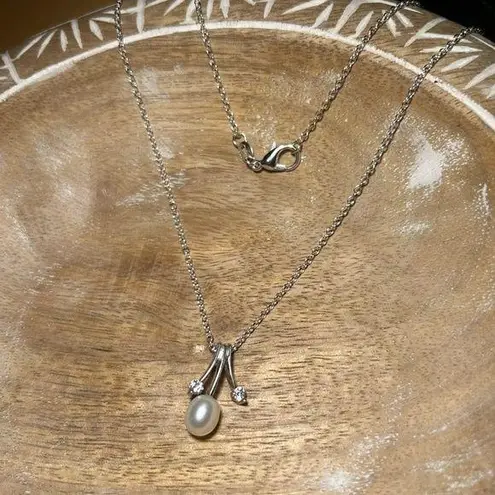 Pearl & CZ Silver Tone Necklace