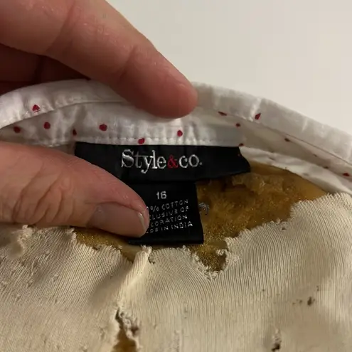 Style & Co 16 white red polka dot button blouse - Image 4
