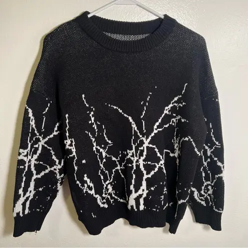 Firla Graphic Pattern Drop Shoulder Sweater Black White Size XL