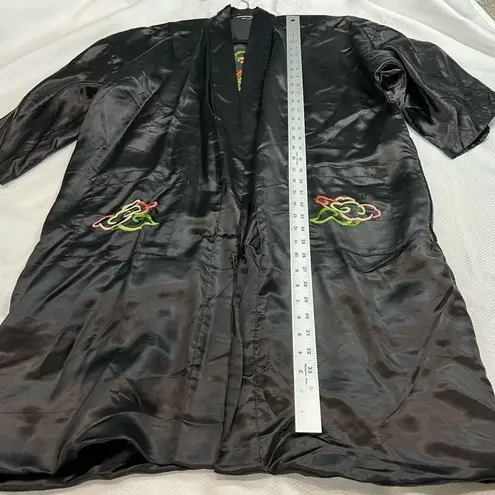 Golden Bee Black Dragon Embroidered 100% Pure Silk Kimono Robe