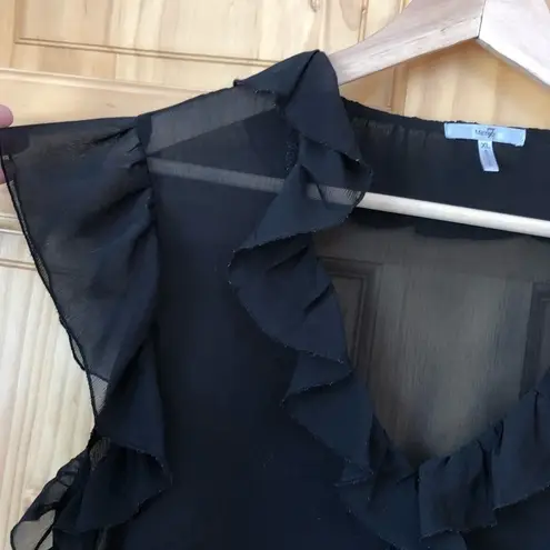 Metro 7 Cap Sleeve Sheer Ruffled Top size XL Black