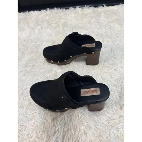 Sugar Black Suede Clogs Platform Studded Heel 7.5M Brown Wood Size 7.5