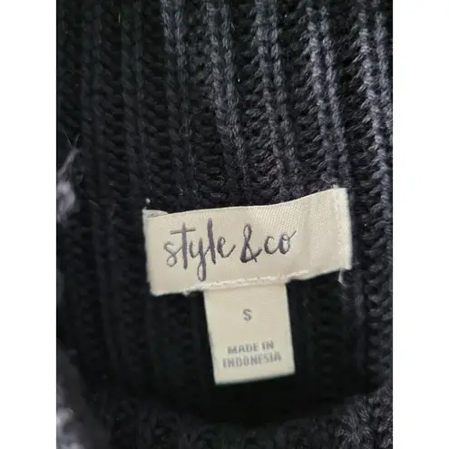 Style & Co. Women's Striped Cotton Sweater Navy Blue & White Knit Small Black