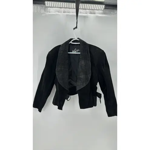 Vintage WINLIT Suede buckle waist Coat hour glass silhouette 80s western size L Black Size L