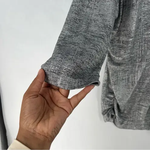 JM Collection Metallic Silver Stretch Knit V-Neck Rhinestone Zipper Tunic XL