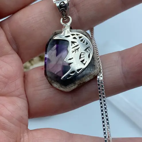 Crescent Moon Super Amethyst 23 Solid Sterling Silver Pendant Necklace
