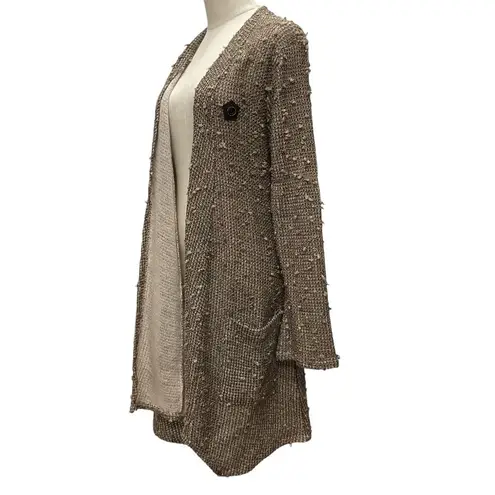 Keren Hart Knitted Long Line Open Cardigan Sweater Size S Taupe Gold Formal