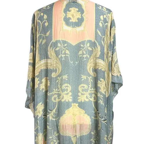One Hundred Stars Bohemian Gypsy Rococo Midi Kimono One Size OS Witchy Boho Blue