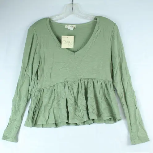 Olivia Rae Green Long Sleeve Peplum Shirt Womens Size L - NEW