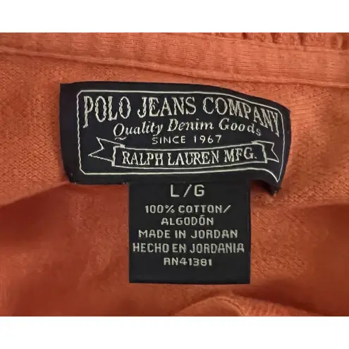 POLO JEANS COMPANY RALPH LAUREN MFG ORANGE COTTON LOGO WOMENS SHIRT LARGE
