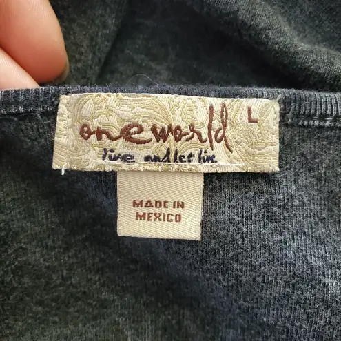 One World Navy Blue Long Sleeve Bling Tee Size L