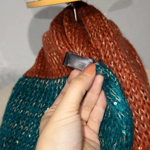 infinity New Unbranded Color Block Orange Tan Blue Sequin Scarf