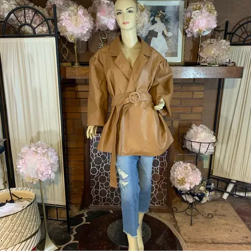 Ashley Stewart BROWN FAUX LEATHER BELT CLOSURE LIGHTWEIGHT JACKET NWT (30)