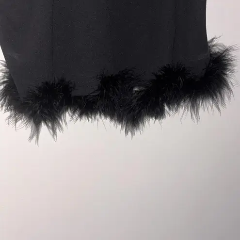 Black Spaghetti Strap Crop Top Boa Fur Trim Holiday Party Club Festival Size M