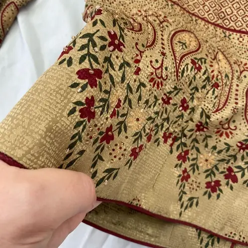 Adrianna Papell Whimsygoth Gold Burgundy Floral Beaded Silk Blazer Jacket 6 / S Red Size 6P