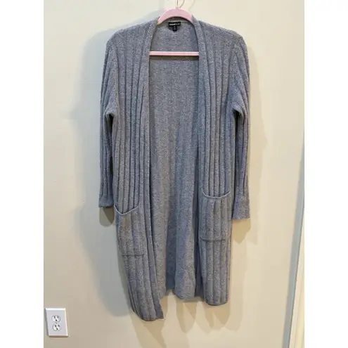 Minnie Rose Long Line Open Ribbed Cashmere Cardigan Size XS Gray