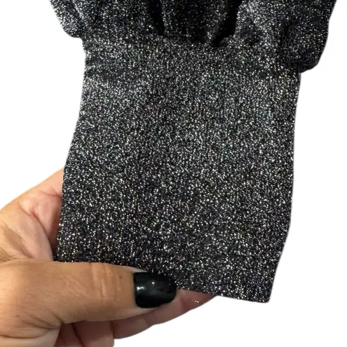 Boden Black & Silver Sparkle Twist Front Jersey Dressy Top US Size 16/18