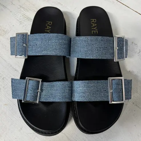 Raye NWOT  Clifton Slip On Denim Double Strap Slide Sandal Denim/Black Women's 8