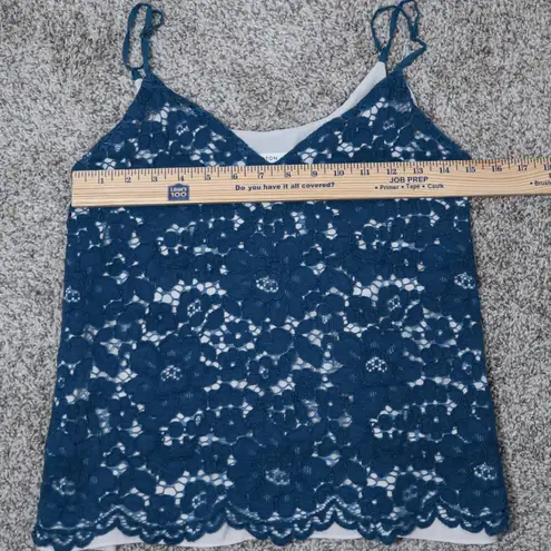 Babaton Aritzia Lace Overlay Camisole Top Teal Floral Scalloped Trim Women's XS