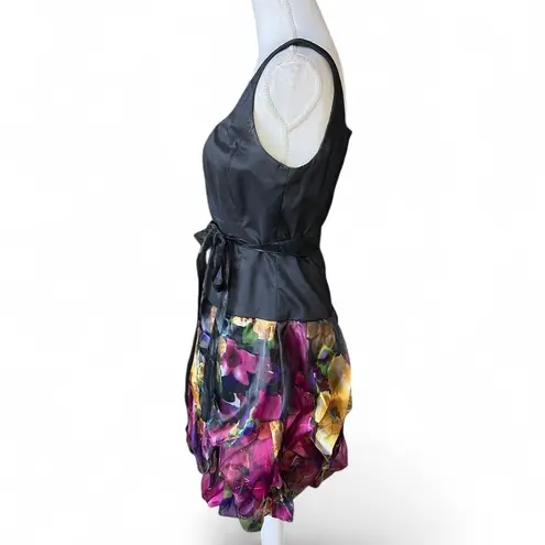 Alex & Eve vintage black floral bubble hem mini dress prom wedding guest Y2K Size M