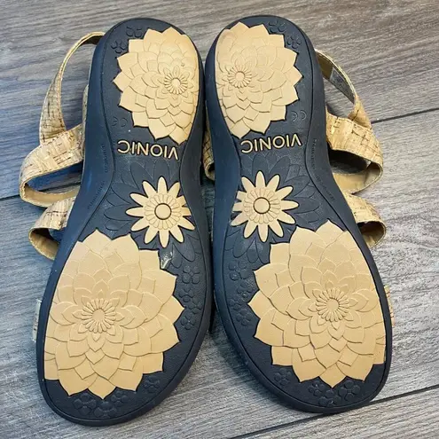 Vionic Amber Adjustable Sandal Womens 7 Gold Cork Orthotic Comfort Sandals EU 38