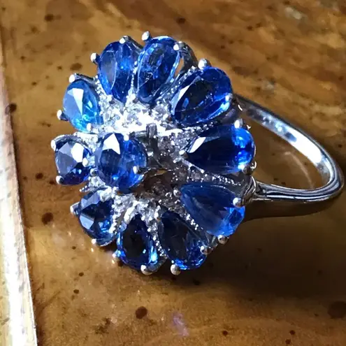 Natural Blue Kyanite Sterling Silver Cocktail Ring Size 10