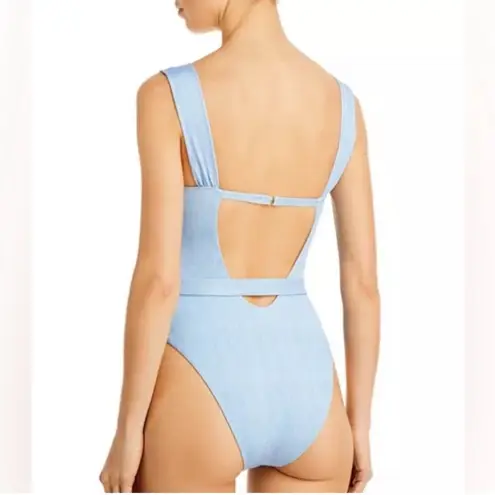 We Wore What Vintage Denim Danielle One Piece Swimsuit Blue Belted Large Chic