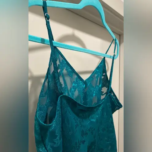 VTG 80s 90s Colesce Collection Lingerie Semi Sheer Green Floral Cropped Cami Top Blue Size L