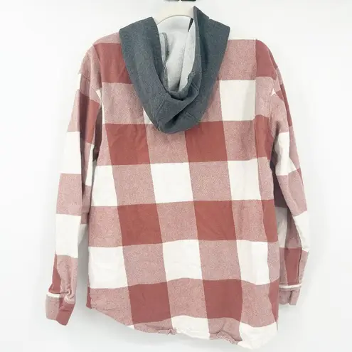 Cleo + Wolf Womens Fall Buffalo Plaid Hooded Flannel Shirt Jacket Shacket Size M Brown Size M