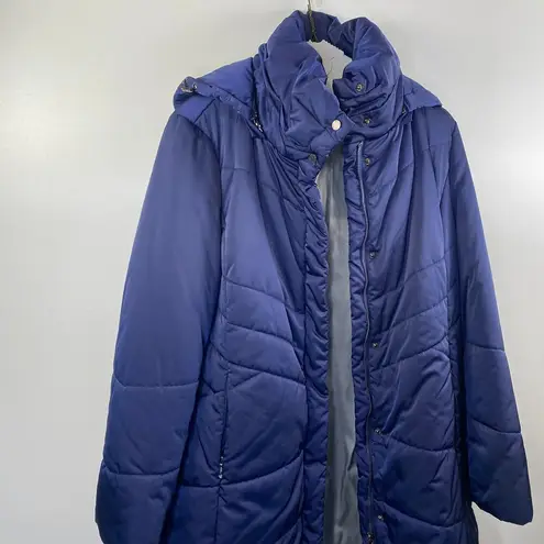 Preta LoBue Blue Hooded Puffer Coat Nylon Cold Winter Size L