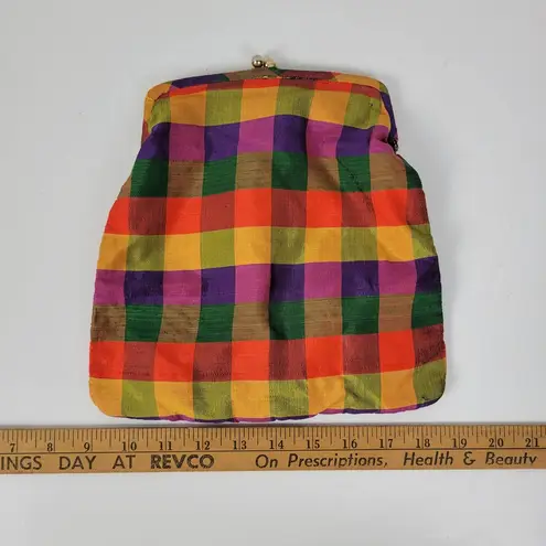 Vtg Handwoven Andrade Resort Shop Clutch & Coin Purse Plaid Kiss Lock Thai Silk