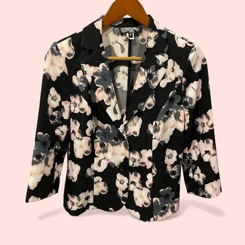 Cute black floral lightweight blazer 3/4 sleeve stretch whimsigoth coastal vamp Pink Size 8P