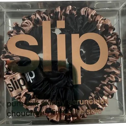 Slip Pure Silk Skinny Scrunchies Black Leopard Print Set of 6 Hair Accessories