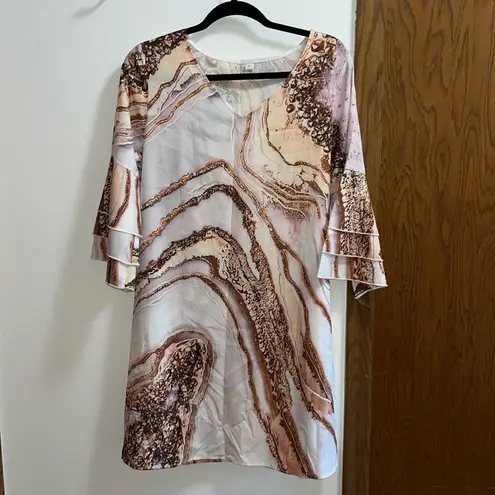 White & Gold Marble print dress NWOT Size L
