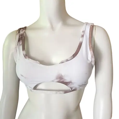 White & Brown Tie Dye Underboob Cutout Bikini Top (S) White