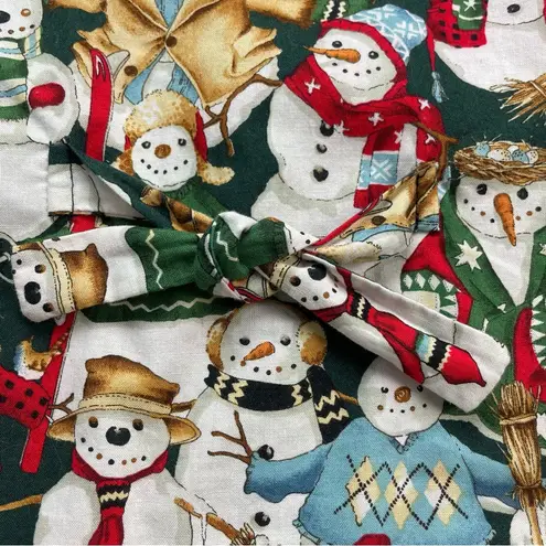 Vintage 90s Holiday Vest Winter Christmas Snowman Women Cotton Print Green Size M