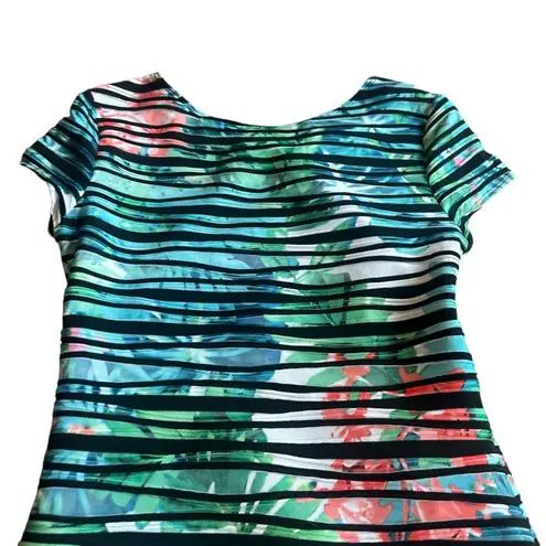 Joseph Ribkoff Bodycon Sheath Dress Short Sleeve Tropical Floral Stretch Size 8