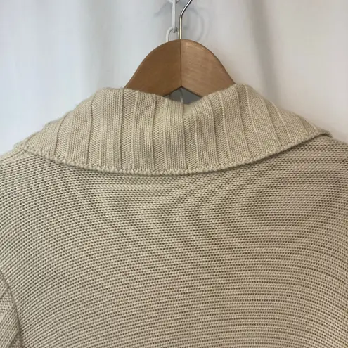 Vintage Sirio Italy Merino Wool Knit Beige Cream Button Fringe Cardigan Sweater Size L