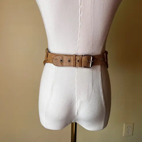 Vintage Julio de Peralla Spain Tooled Leather Stone Belt Boho Western 70s S/M Tan